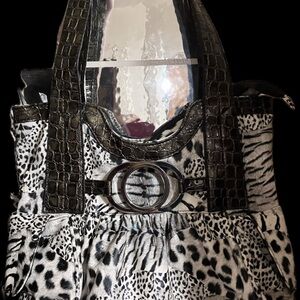 Elegant Black and White Animal Print Tote
